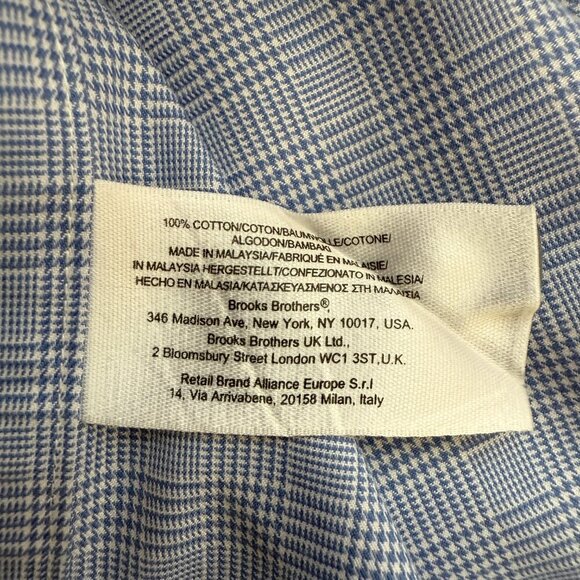Brooks Brothers Plaid Non Iron Button Up Dress Shirt Men's 17 36 Blue Career - Picture 12 of 13